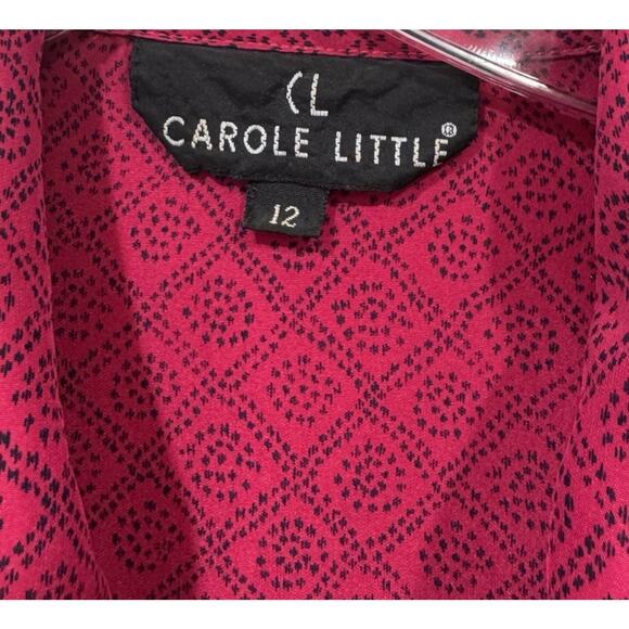 Carole Little Women’s Size 12 Silk Pink Black Print Blouse Button Front READ - Picture 5 of 11
